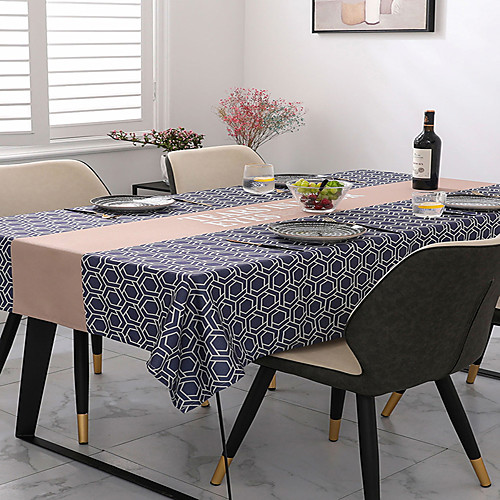 

Tablecloth Linens European Style Diamond Ripple Printing Table Cover Dark Blue Eco-friendly Table Decorations Washable Dust-proof for Kitchen Dining Party Holiday Christmas