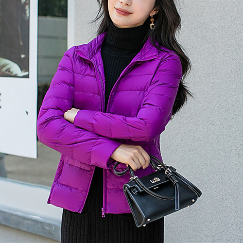 

Women's Coat Daily Wear Fall Winter Regular Coat Regular Fit Casual Jacket Solid Color Zipper Lake blue Navy