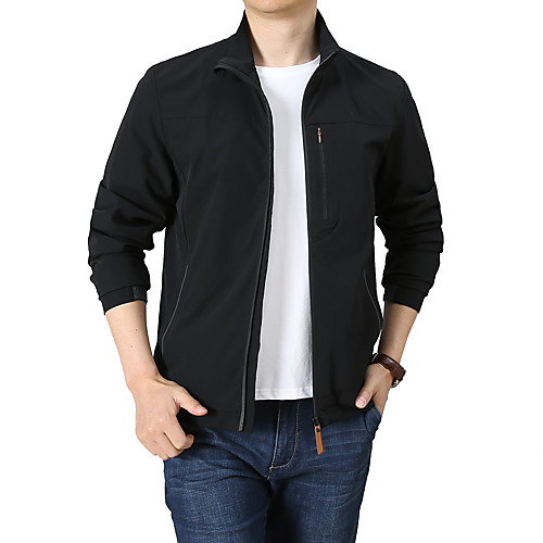

Men's Jacket Sport Fall Spring Short Coat Loose Thermal Warm Windproof Sporty Jacket Long Sleeve Hot Stamping Solid Color Print Blue Gray