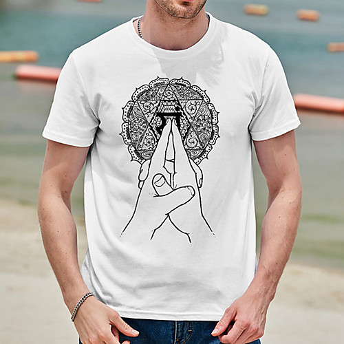 

Men's Unisex Tee T shirt Shirt Hot Stamping Graphic Prints Hand Print Short Sleeve Casual Tops Cotton Basic Designer Big and Tall White