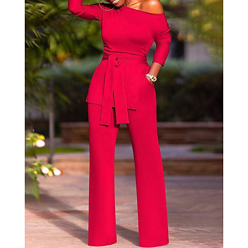 

Women's Elegant Office 2021 Red Jumpsuit Solid Color Bowknot
