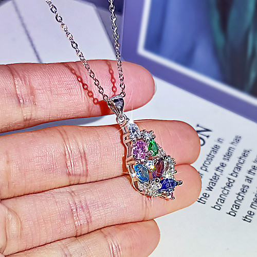 

Women's Purple Clear Blue AAA Cubic Zirconia Pendant Necklace Marquise Cut Floral / Botanicals Elegant Colorful Sweet Brass Silver 50 cm Necklace Jewelry 1pc For Wedding Anniversary Party Evening