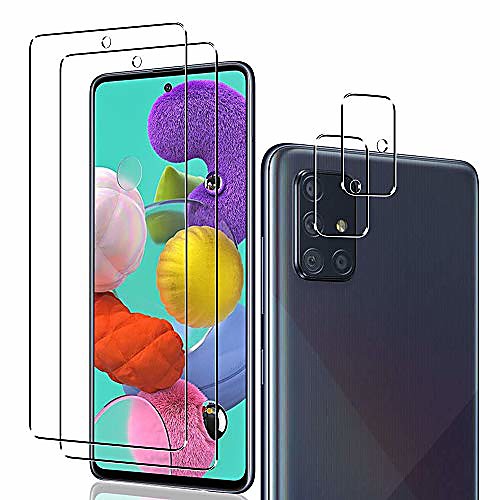 

[4 pack] compatible for samsung galaxy a51 5g [2 pack] screen protector and [2 pack] camera lens protector, [no bubbles] [easy installation] hd clear tempered glass