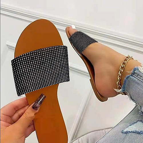 

Women's Sandals Flat Heel Round Toe PU Color Block Gold Gray