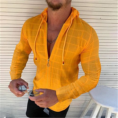 

Men's Shirt non-printing Solid Color Drawstring Long Sleeve Daily Tops Casual Fashion Streetwear Green Orange White
