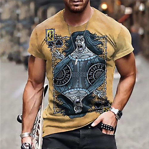 

Men's Unisex Tee T shirt Shirt 3D Print Graphic Prints Poker Print Short Sleeve Daily Tops Casual Designer Big and Tall Yellow