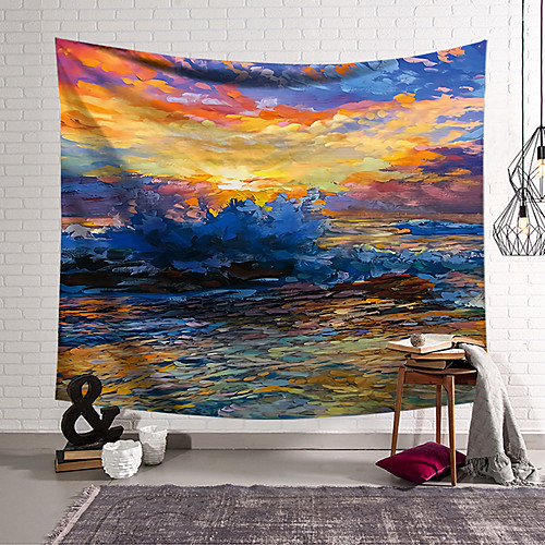 

Oil Painting Style Wall Tapestry Art Decor Blanket Curtain Hanging Home Bedroom Living Room Decoration Polyester Ocean Landscape