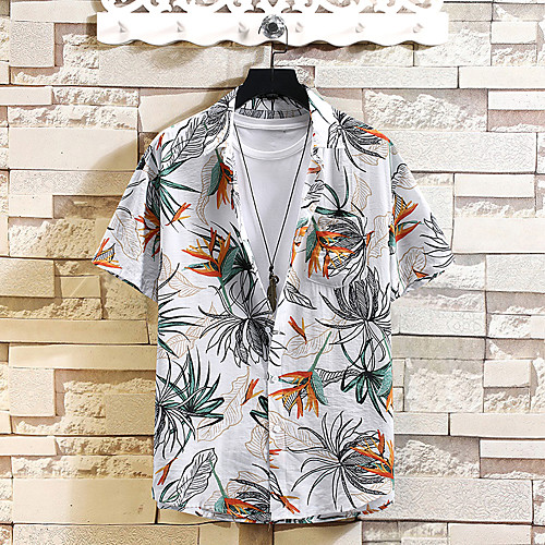 

Men's Shirt Graphic Short Sleeve Casual Tops Hawaiian White