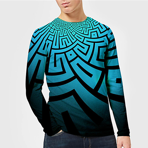

Men's Unisex Tee T shirt Shirt 3D Print Graphic Prints Geometry Print Long Sleeve Daily Tops Casual Designer Big and Tall Blue