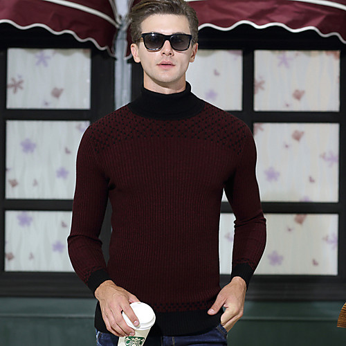 

Men's Stylish Vintage Style Knitted Solid Color Pullover Sweater Long Sleeve Sweater Cardigans Turtleneck Fall Winter Green Red Navy Blue