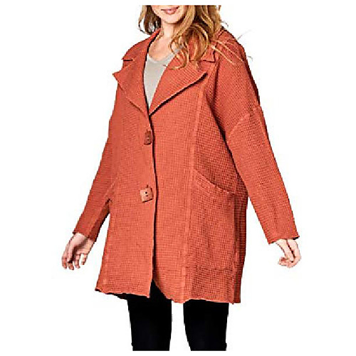 

women's cotton waffle wide collar long jacket large rust