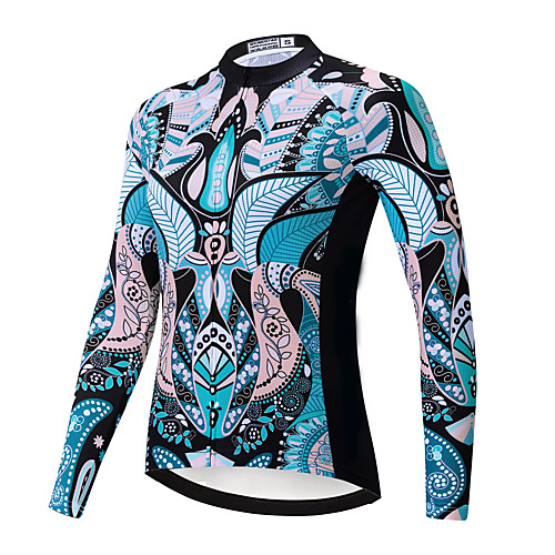 

21Grams Women's Long Sleeve Cycling Jersey Spandex Blue Paisley Bike Top Mountain Bike MTB Road Bike Cycling Quick Dry Moisture Wicking Sports Clothing Apparel / Stretchy / Athleisure