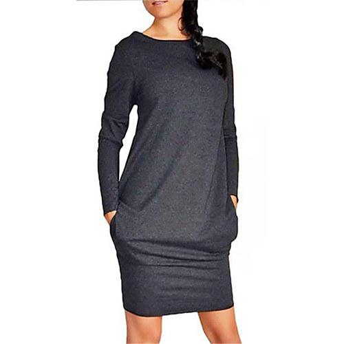 

Women's Shift Dress Short Mini Dress Light Grey Black Dark Gray Long Sleeve Solid Color Classic Style Pocket Spring Summer Round Neck Basic Casual 2021 S M L XL XXL XXXL 4XL 5XL