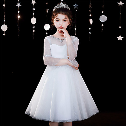 

A-Line Knee Length Flower Girl Dresses Party Chiffon 3/4 Length Sleeve Jewel Neck with Solid