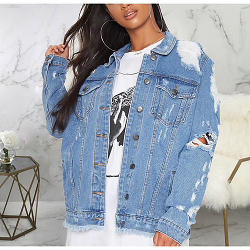 

Women's Coat Casual / Daily Winter Regular Coat Shirt Collar Regular Fit Casual Jacket Solid Color Blue