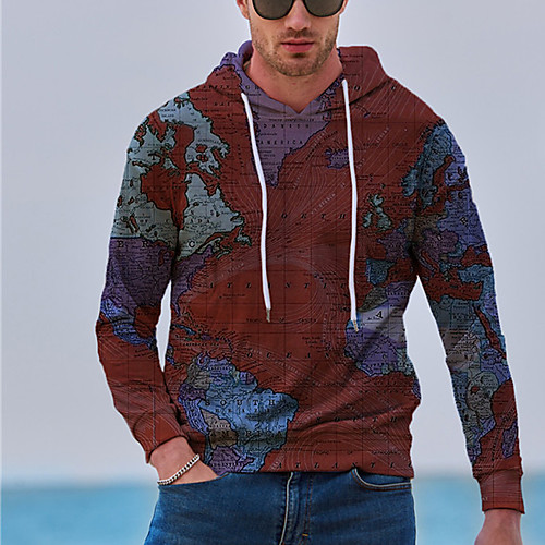 

Men's Unisex Hoodie Map Graphic Prints Print Daily Sports 3D Print 3D Print Casual Hoodies Sweatshirts Red
