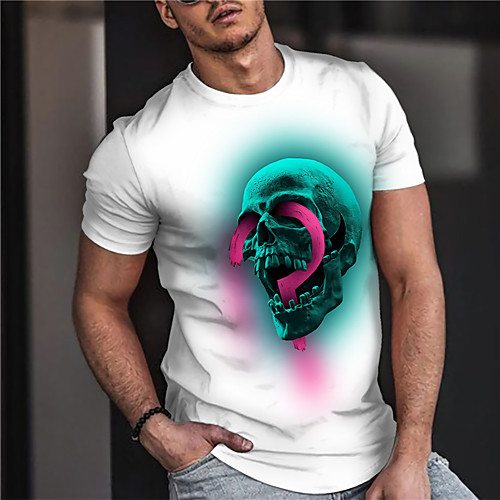 

Men's Unisex Tee T shirt Shirt Hot Stamping Graphic Prints Skull Print Short Sleeve Casual Tops Cotton Basic Designer Big and Tall White