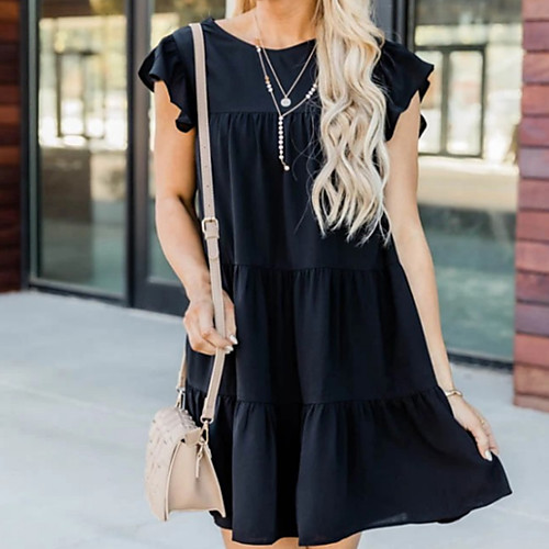 

Women's Loose Short Mini Dress Yellow Red Wine Fuchsia color Orange White Black Army Green Short Sleeve Solid Color Summer Casual 2021 S M L XL