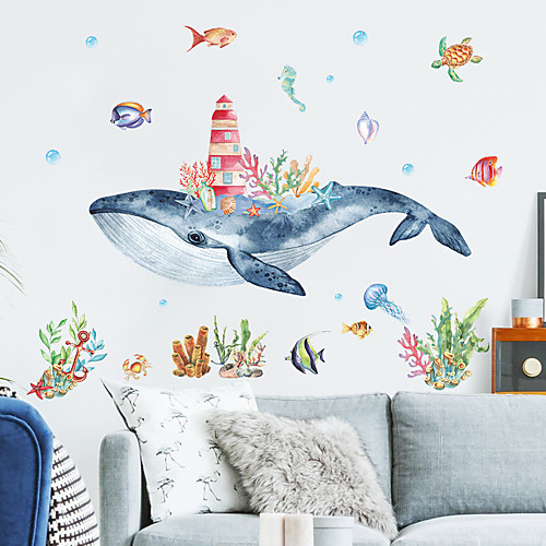 

Cartoon Watercolor Underwater Whale Castle Wall Stickers Living Room Kids Room Kindergarten Removable PVC Home Decoration Wall Decal 1pc