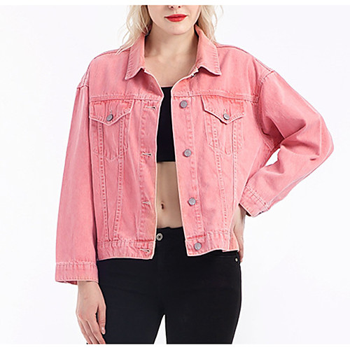 

Women's Coat Casual / Daily Summer Regular Coat Shirt Collar Regular Fit Casual Jacket Solid Color Others Pink F.0745P / Cotton