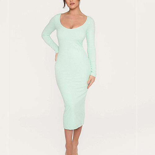 

Women's Sheath Dress Midi Dress Yellow Black Light Green Light Blue Long Sleeve Solid Color Summer Boat Neck Casual 2021 S M L XL