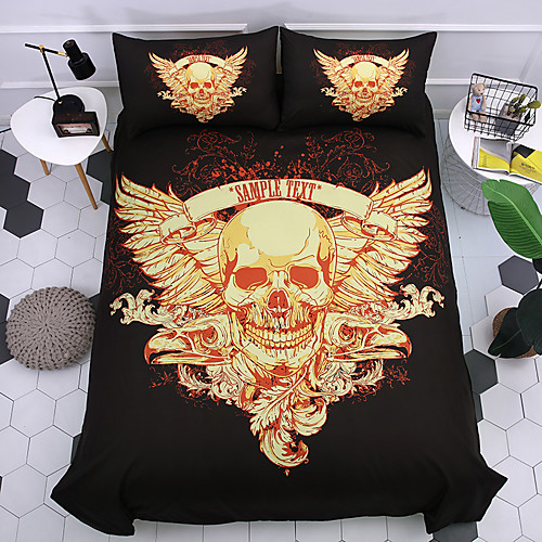 

Bedding Skull Comforter Set Golden Shield Skull Bedding Sets with Comforter Boys Girls 3 Piece Ghost Skeleton Bed Set(1 Duvet Cover 2 Pillow Shams)