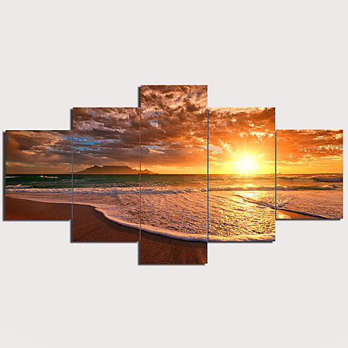 

5 Panels Wall Art Canvas Prints Painting Artwork Picture Sunset Ocean Beach Landscape Home Decoration Décor Rolled Canvas No Frame Unframed Unstretched