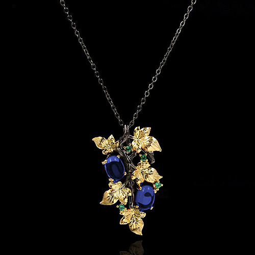

Women's Blue Green AAA Cubic Zirconia Pendant Necklace Color Block Floral / Botanicals Dainty Elegant Rustic European Brass Black 50 cm Necklace Jewelry 1pc For Christmas Anniversary Party Evening