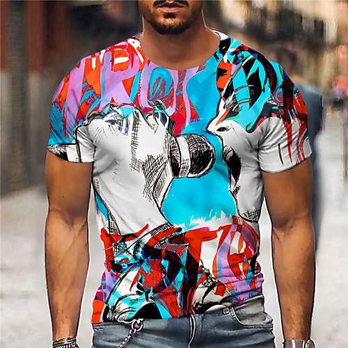 

Men's Unisex Tee T shirt Shirt 3D Print Human Print Short Sleeve Daily Tops Casual Designer Big and Tall Blue