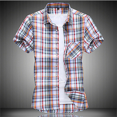 

Men's Shirt Lattice Short Sleeve Daily Tops Casual Blue