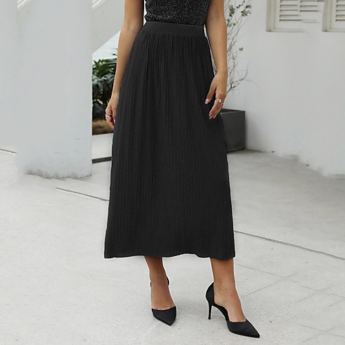 

Women's Vacation Casual / Daily Basic Streetwear Ankle-Length Skirts Solid Colored Gray Black Navy Blue
