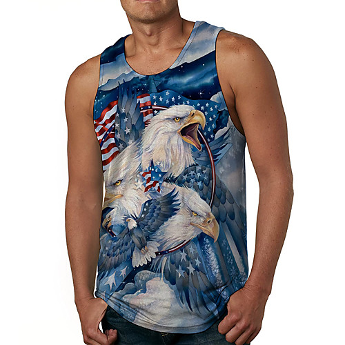 

Tank Top Undershirt Men's Graphic Prints Eagle Flag 3D Print Print Daily Sleeveless Tops Casual Designer Big and Tall Blue