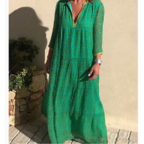 

Women's A Line Dress Maxi long Dress Purple Blushing Pink Green Half-Sleeve Floral Print Spring, Fall, Winter, Summer Round Neck Casual Holiday Loose 2021 Increase XXXL M L XL XXL XXXL