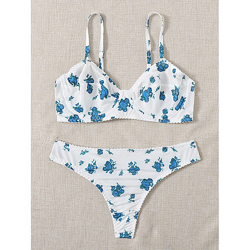 

Women's Sexy Lingerie Set Lace Bras 3/4 cup Flower Lace Blue