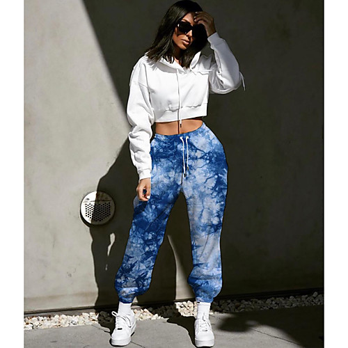 

Women's Designer Streetwear Comfort Going out Weekend Jogger Pants Abstract Tie Dye Full Length Elastic Drawstring Design Print Blue Green