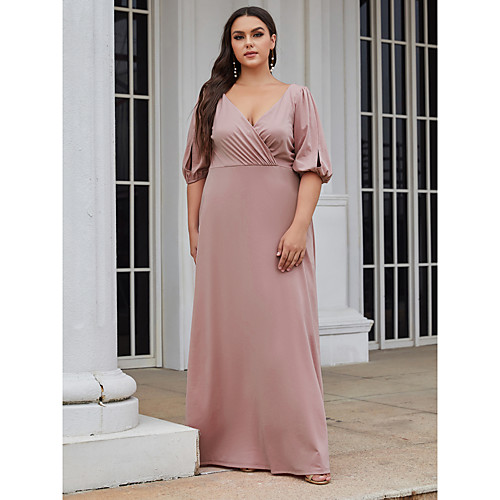 

A-Line V Neck Floor Length Satin / Stretch Satin Bridesmaid Dress with Ruching