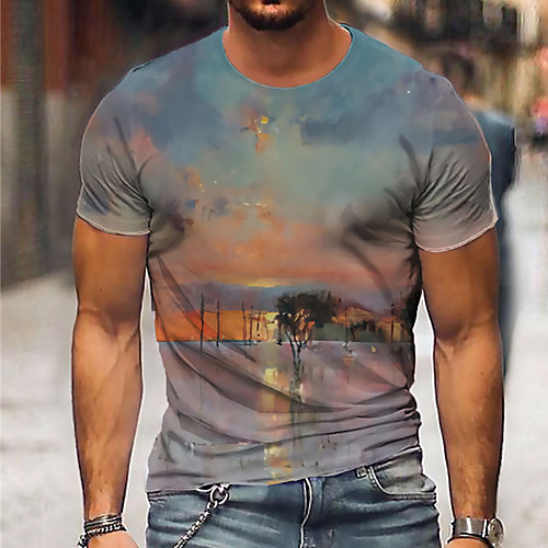 

Men's Unisex Tee T shirt Shirt 3D Print Graphic Prints Beach Print Short Sleeve Daily Tops Casual Designer Big and Tall Blue