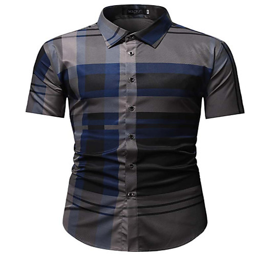 

Men's Shirt Striped Short Sleeve Casual Tops Casual Navy Blue Coffee