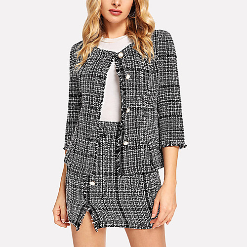 

Women's Blazer Gray Check Coat Tops