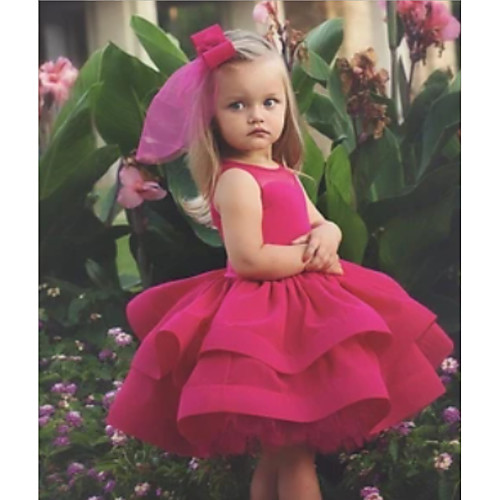 

Princess Knee Length Flower Girl Dresses Party Chiffon Sleeveless Jewel Neck with Tier