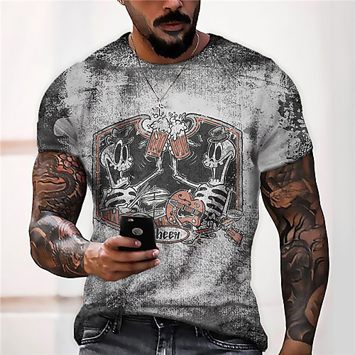 

Men's Unisex Tee T shirt Shirt 3D Print Graphic Prints Skull Print Short Sleeve Daily Tops Casual Designer Big and Tall Gray