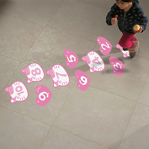 

Children's Cartoon Pattern Hopscotch Floor Stickers Kindergarten Early Education Interactive Decoration Pink Cat Jump Grid Floor Decoration Stickers