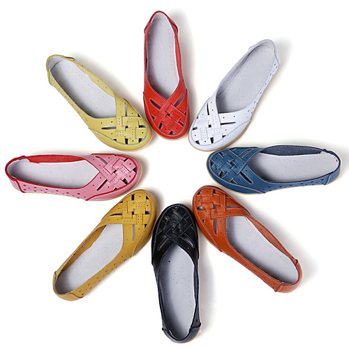 

Women's Flats Flat Heel Round Toe Booties Ankle Boots Daily Work Cowhide Solid Colored Yellow Red Blue