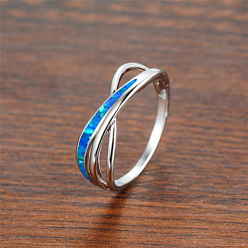 

Women Ring Synthetic Opal Crossover Blue White Alloy Stylish Simple Ethnic 1pc 6 7 8 9 10 / Women's
