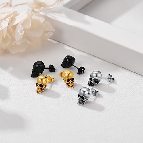 

Women's Men's Stud Earrings Hoop Earrings Earrings Vintage Style Skull Stylish Vintage Stainless Steel Earrings Jewelry Silver / Gold / Black For Halloween Gift Festival