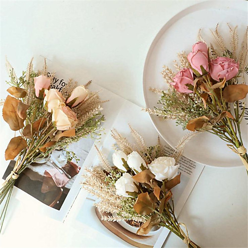 

40cm Simulation Baked Grain Ear Hay Rose Dry Flower Bouquet Table Decoration