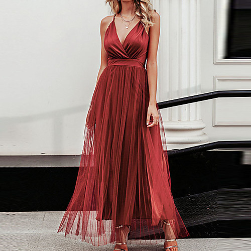 

Women's A Line Dress Maxi long Dress Blushing Pink Wine Navy Blue Sleeveless Solid Color Backless Split Summer V Neck Casual 2021 S M L