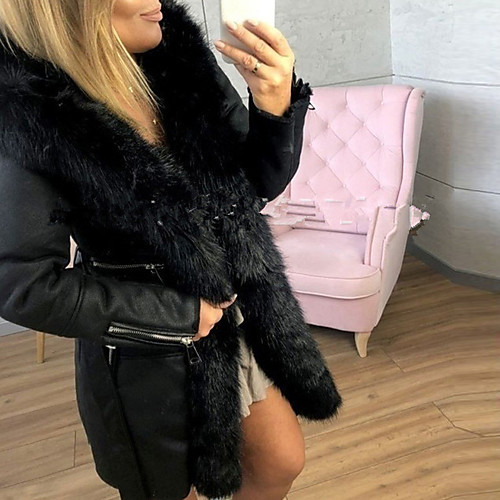 

Women's Down Daily Fall Winter Long Coat V Neck Loose Warm Elegant & Luxurious Jacket Long Sleeve Solid Colored Fur Trim Blushing Pink White / Faux Fur / Lined