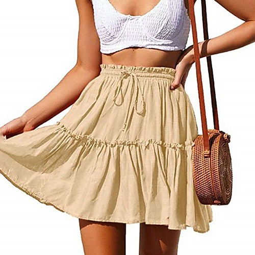 

Women's Holiday Vacation Basic Streetwear Short Skirts Solid Colored Drawstring Pleated Ruffle Wine Green Orange