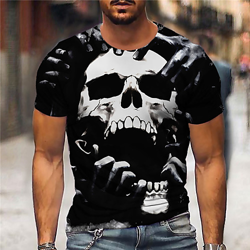 

Men's Unisex Tee T shirt Shirt 3D Print Graphic Prints Skull Print Short Sleeve Daily Tops Casual Designer Big and Tall White Brown